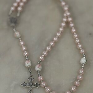 Elegant Pink Pearl Rosary